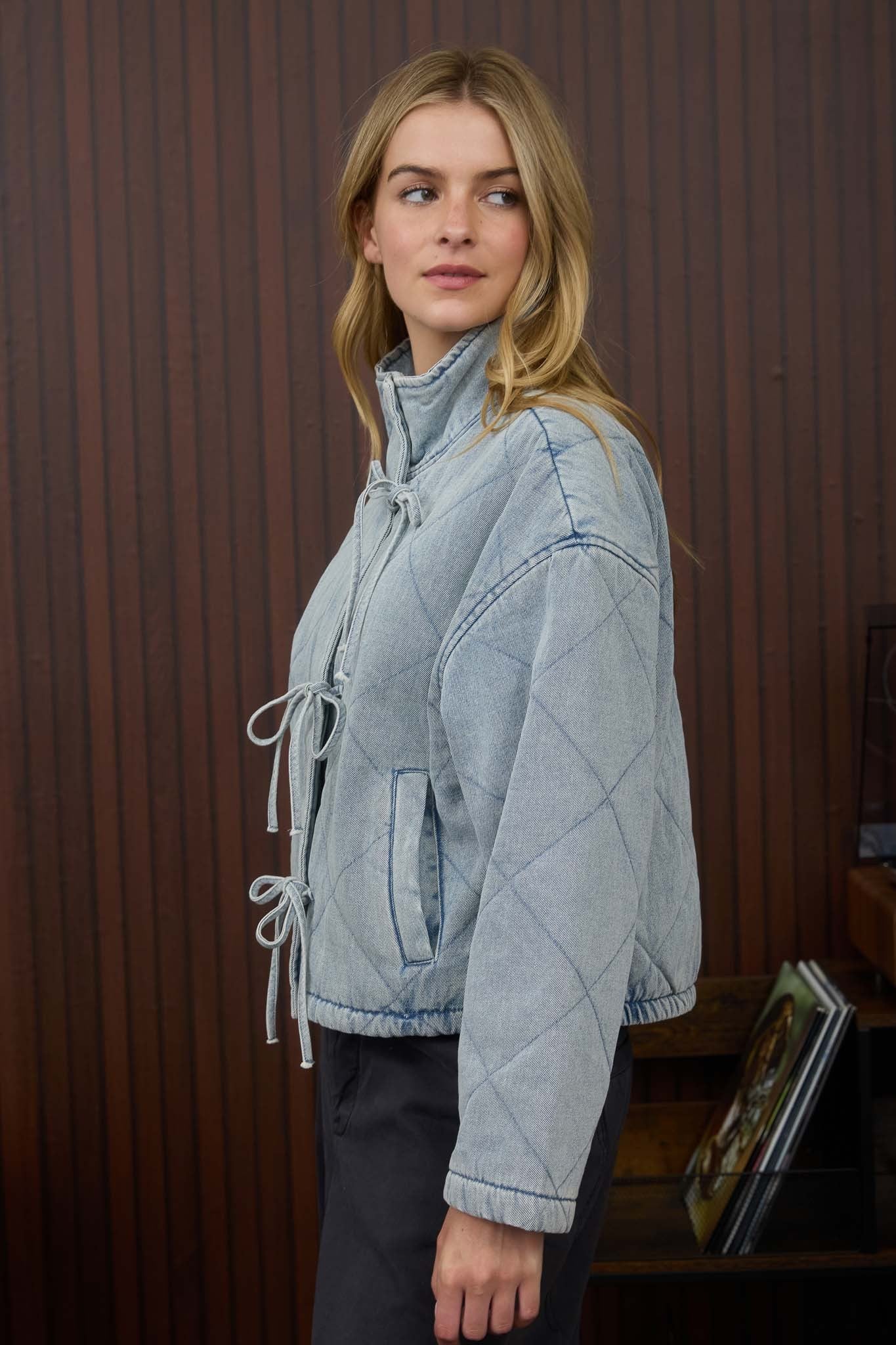 Quilted Tie Denim Jacket