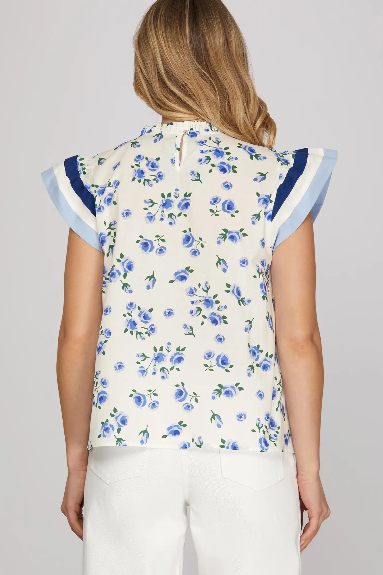 Blue Contrast Floral Top