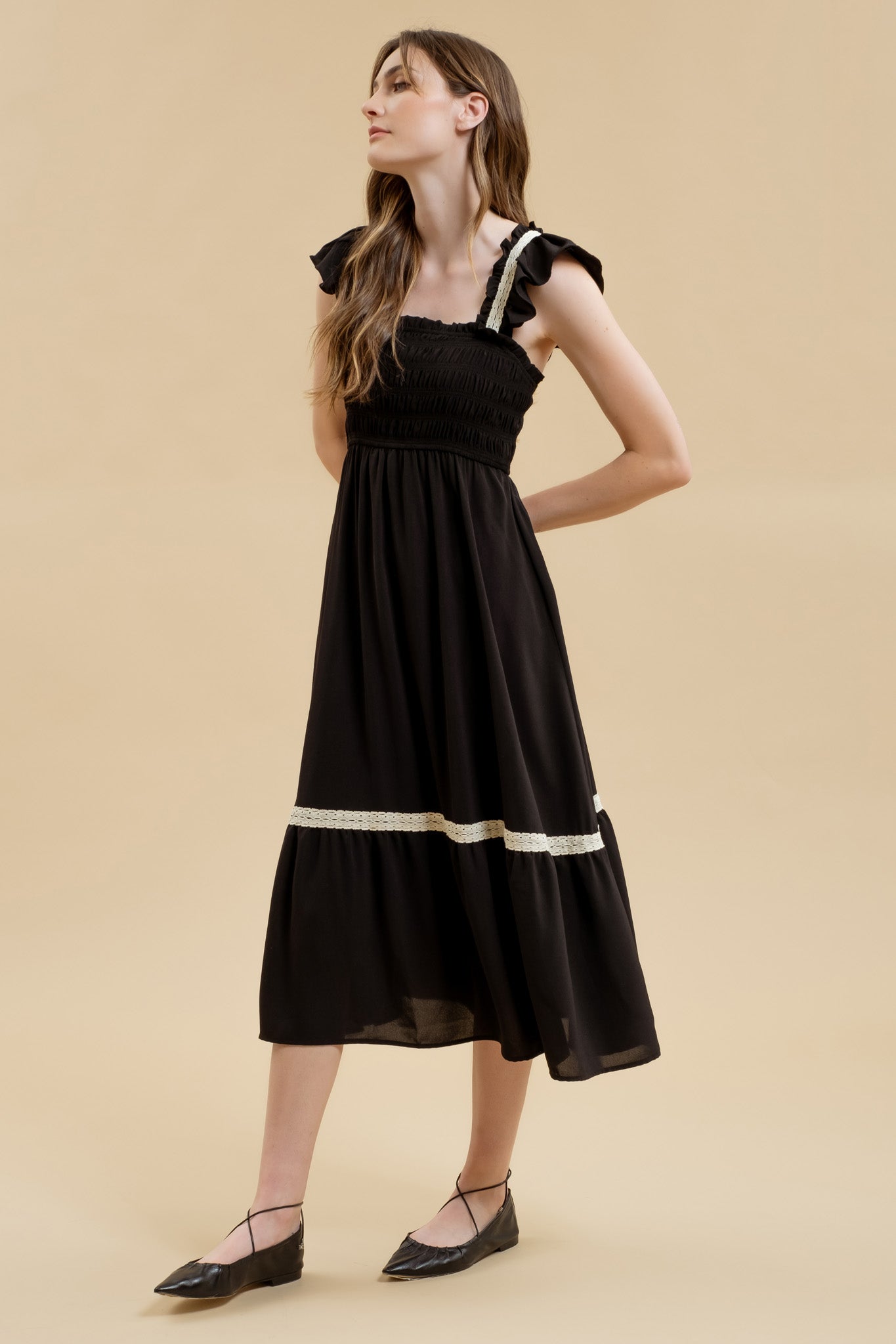 Crochet Lined Smocked Maxi Dress