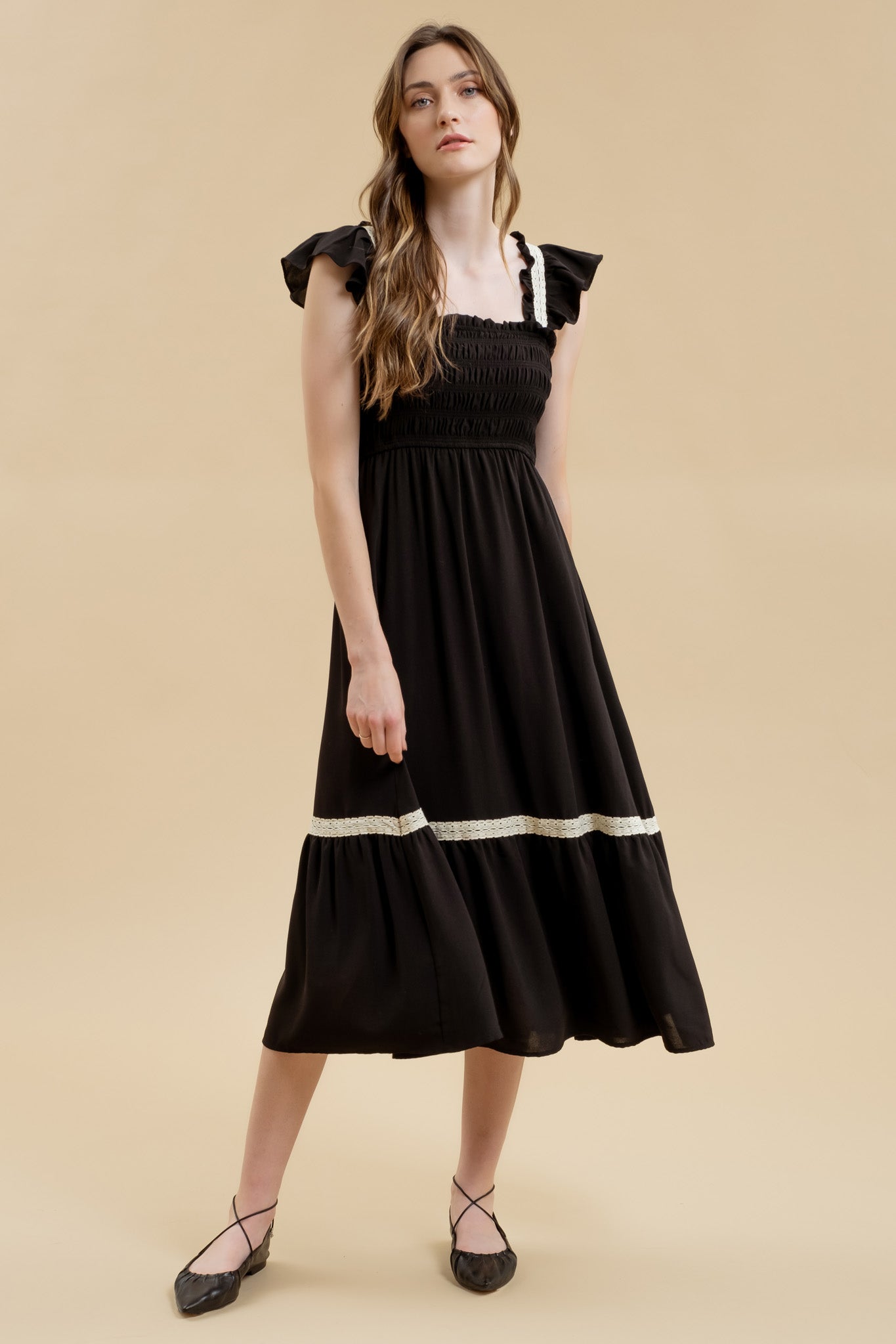 Crochet Lined Smocked Maxi Dress
