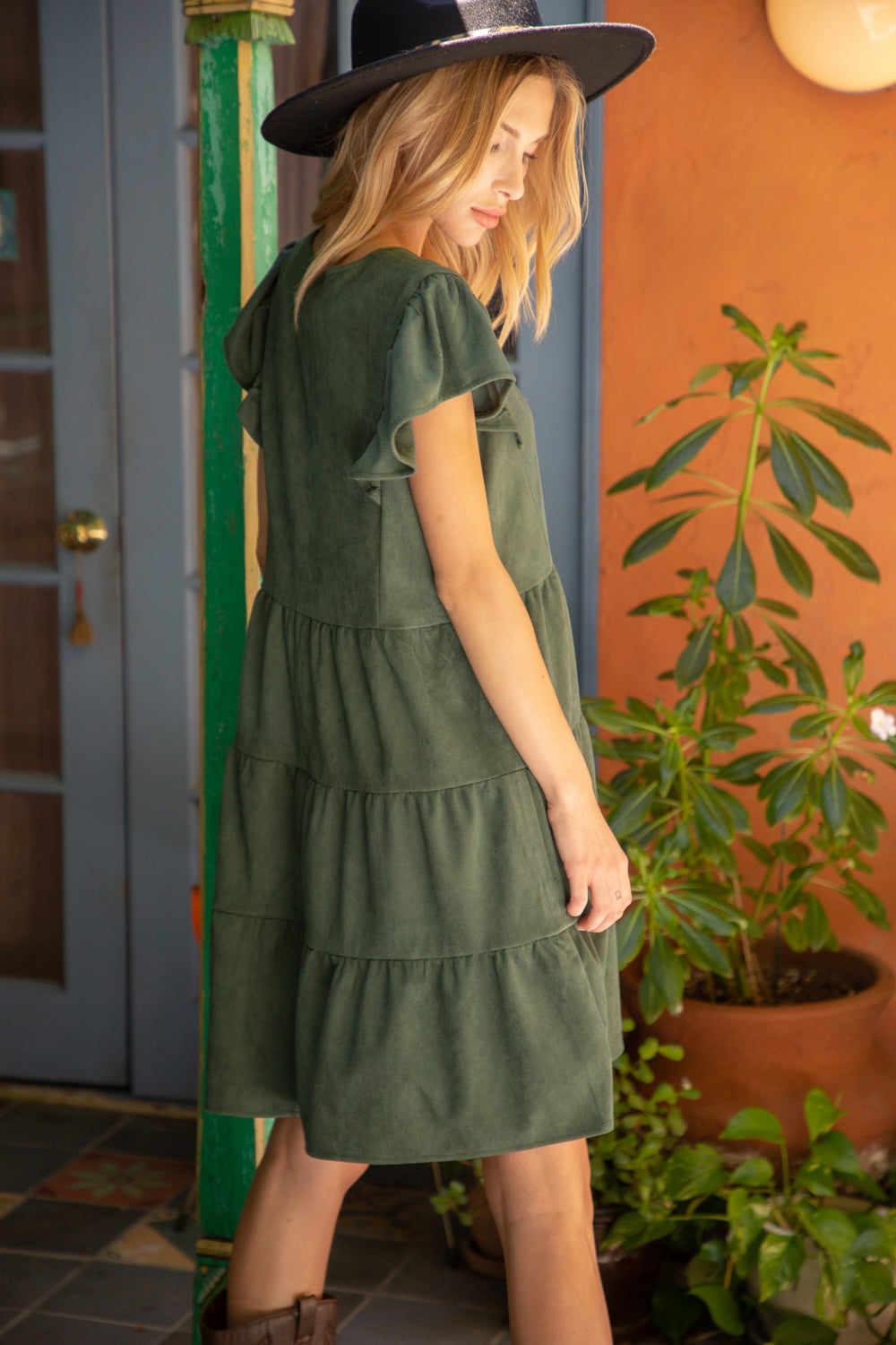 Suede Tiered Babydoll Dress