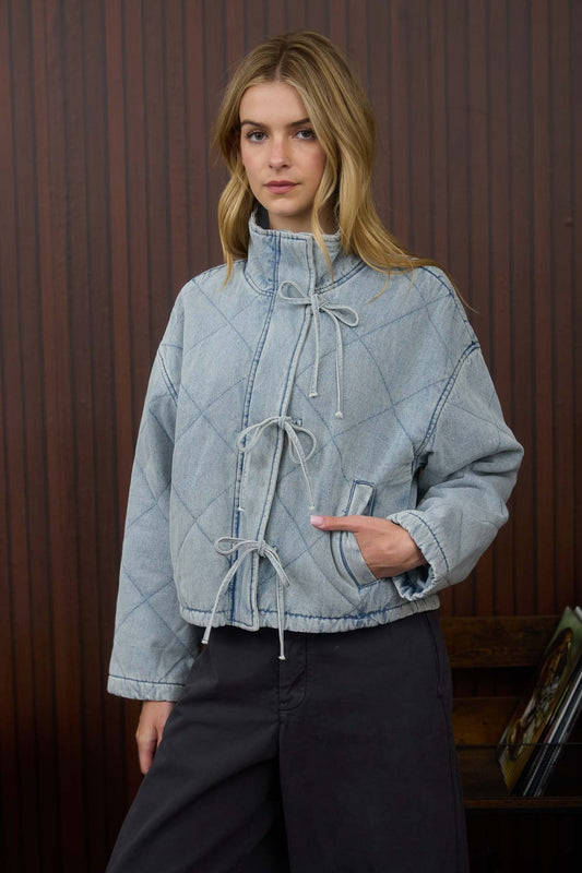 Quilted Tie Denim Jacket