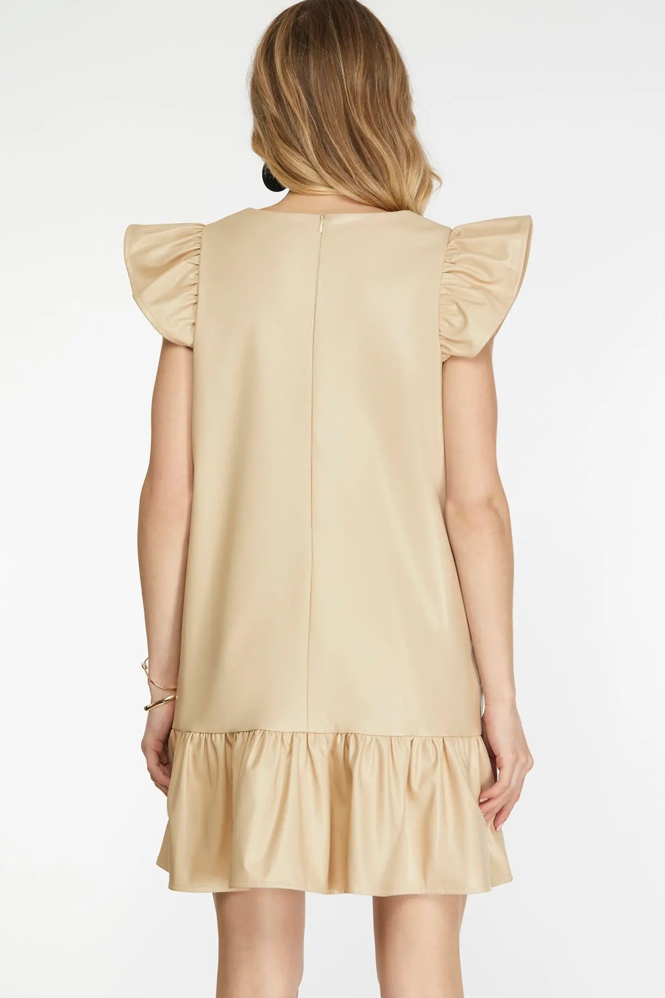 Faux Leather Ruffle Hem Dress