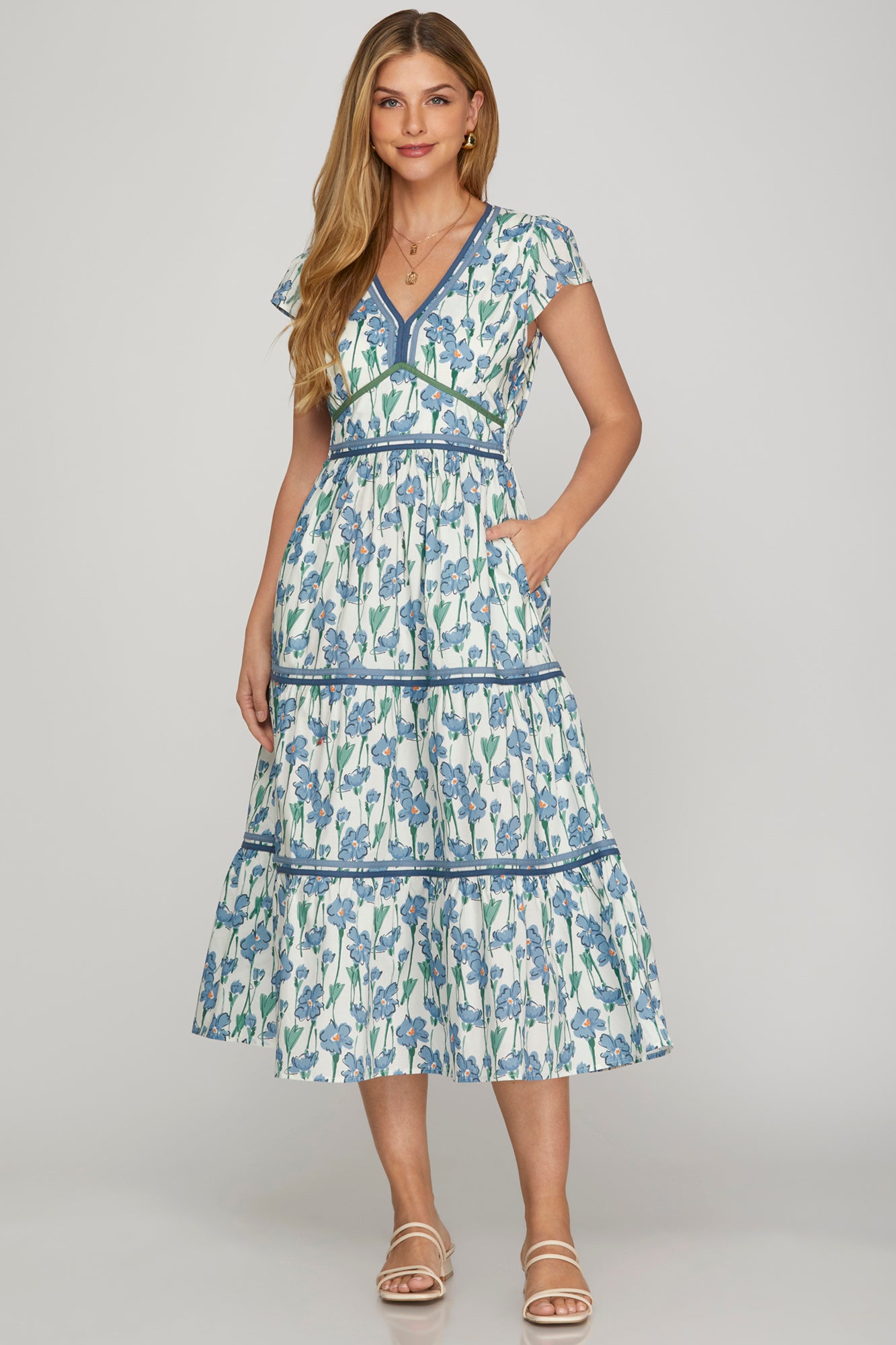 Cap Sleeve Floral Maxi Dress